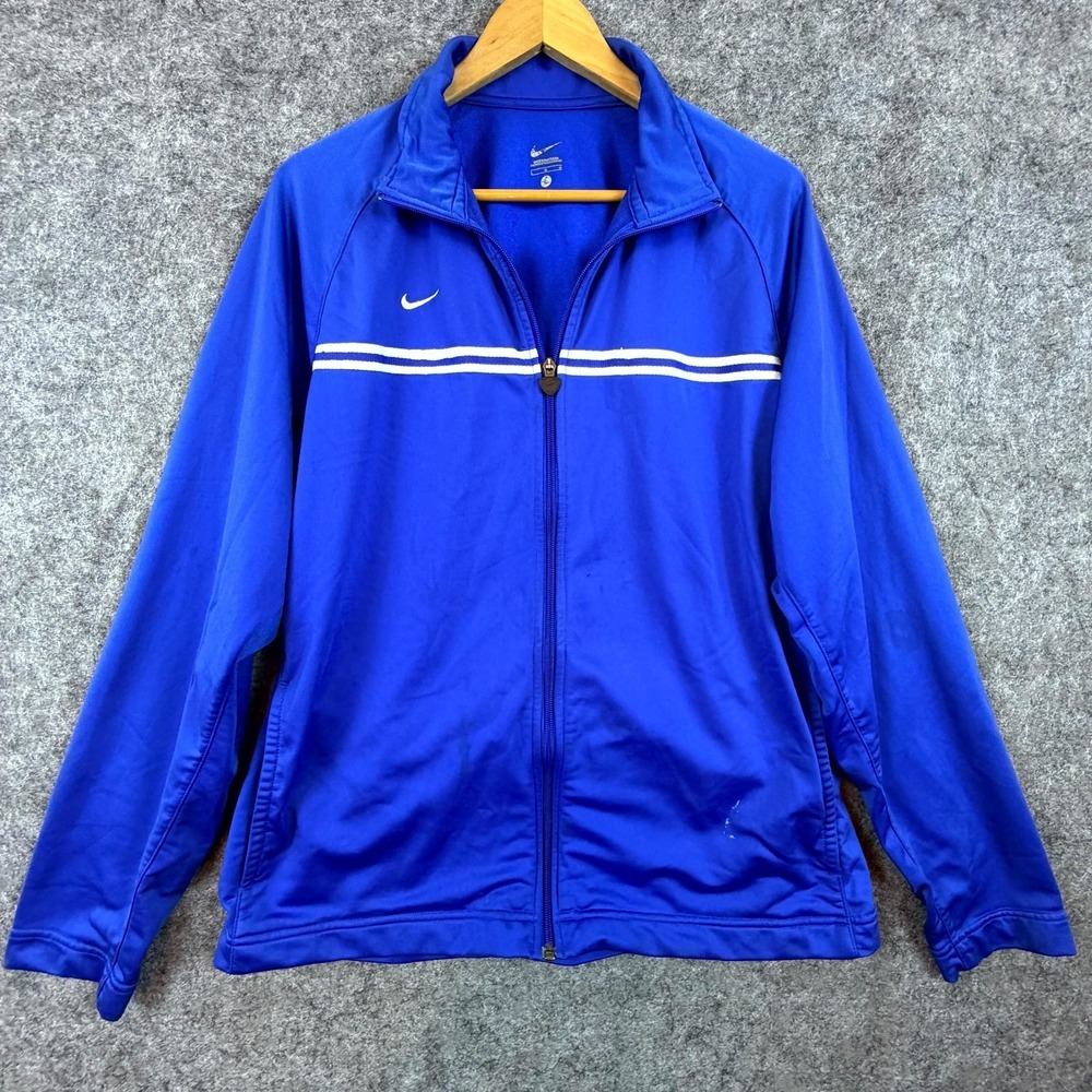 Vintage Nike Track Jacket Mens Large Royal Blue White Stripes Full Zip Retro